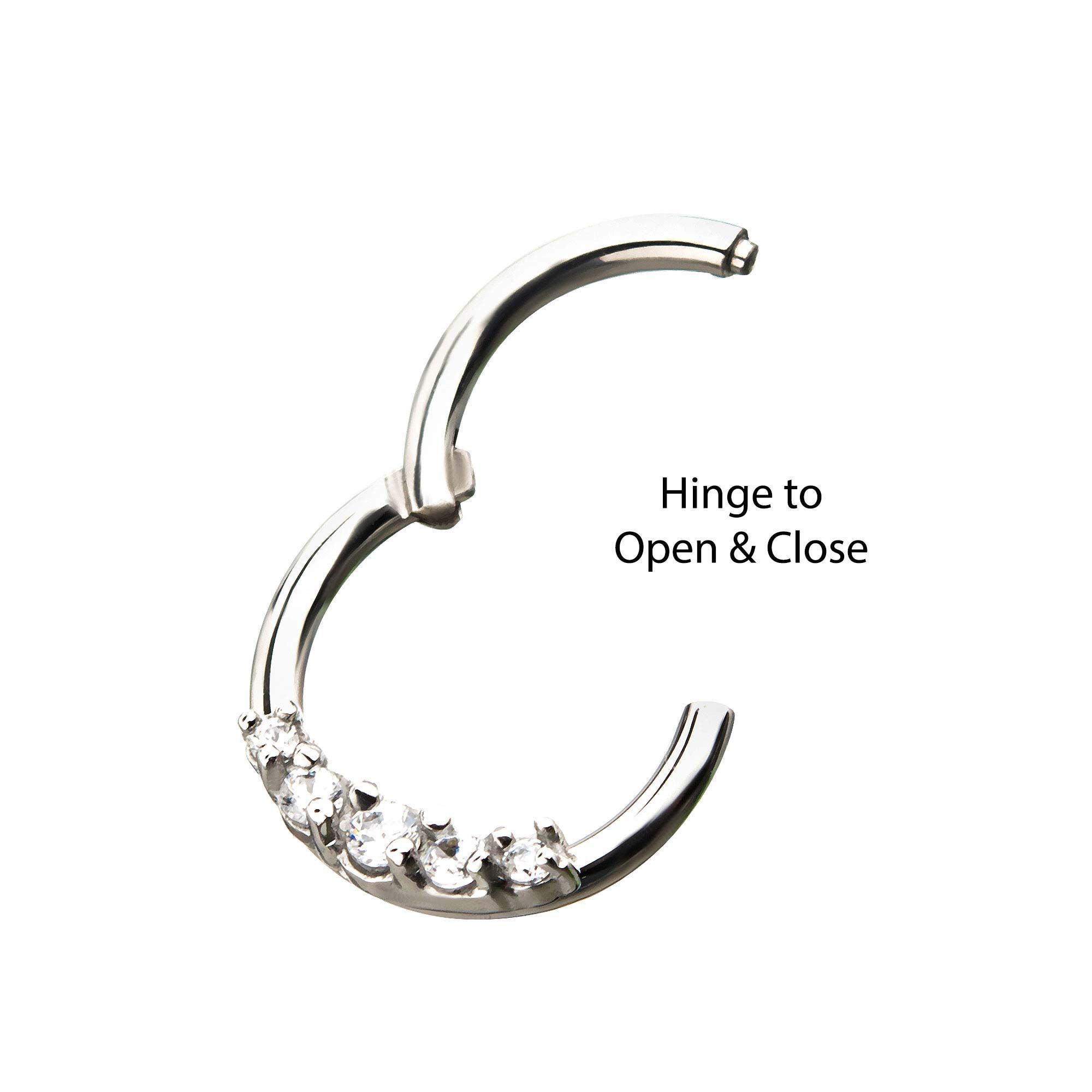 SEAMLESS CLICKER Surgical Steel Clicker Hinged Segment Ring with 5 Clear Gems. sbvsgrhcgem -Rebel Bod-RebelBod