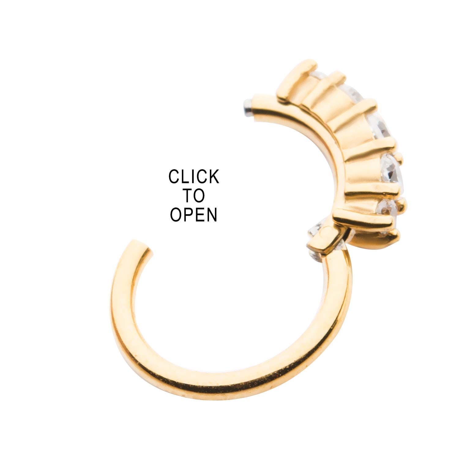 SEAMLESS CLICKER Surgical Steel Clicker Hinged Segment Ring with Prong Set Clear CZ Gems on Top sbvsgr5gem -Rebel Bod-RebelBod