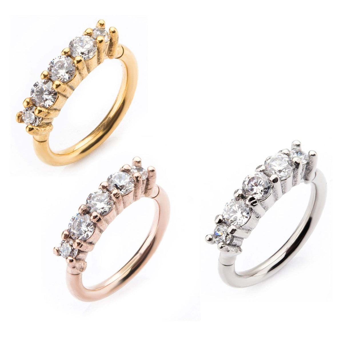 Segment Rig Clicker Hinged Segment Ring Prong Set Clear CZ Gems on Top - Rebel Bod