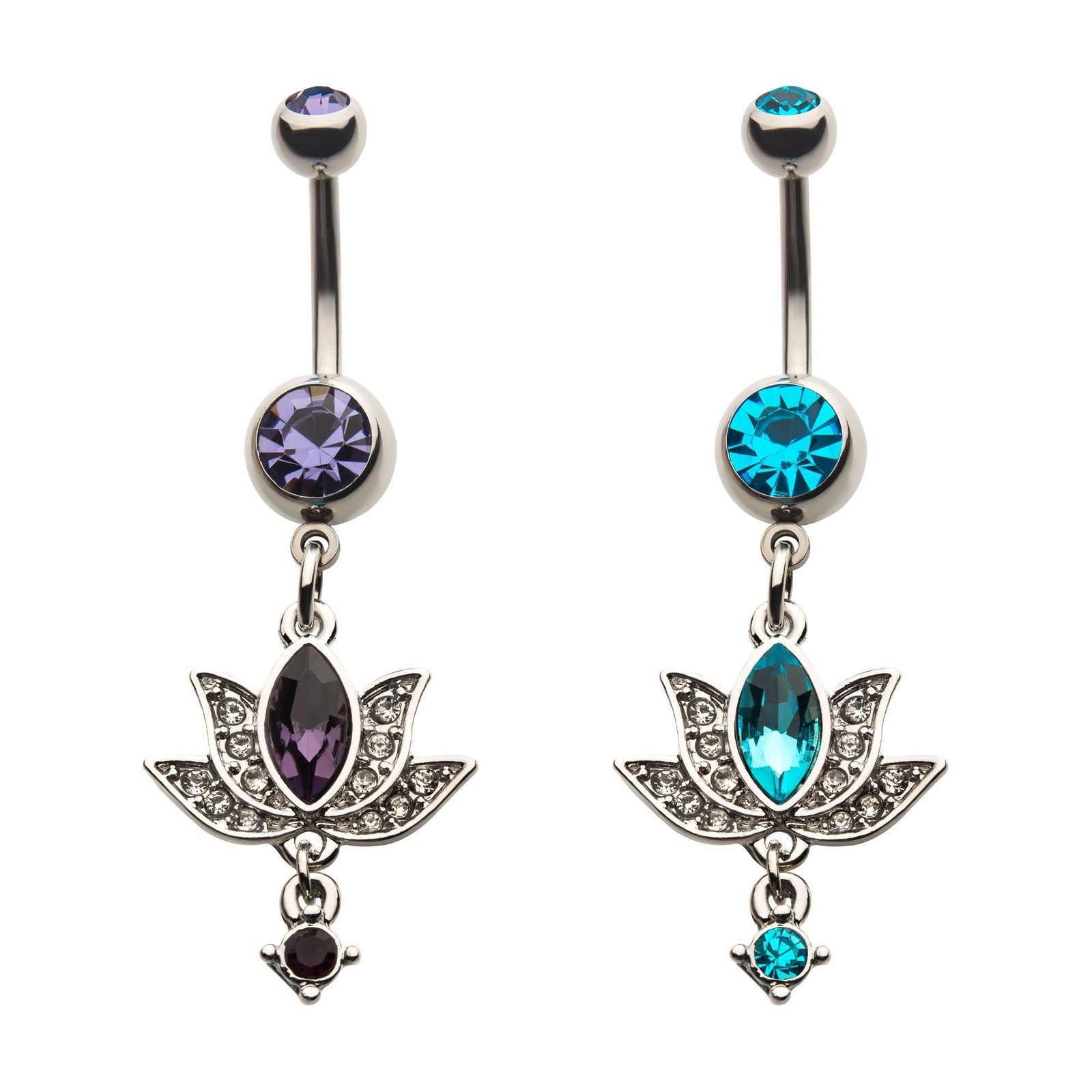 Belly Surgical Steel CZ Lotus Dangle Navel -Rebel Bod-RebelBod