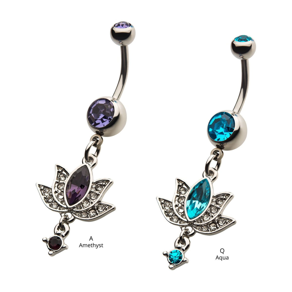 Belly Surgical Steel CZ Lotus Dangle Navel -Rebel Bod-RebelBod