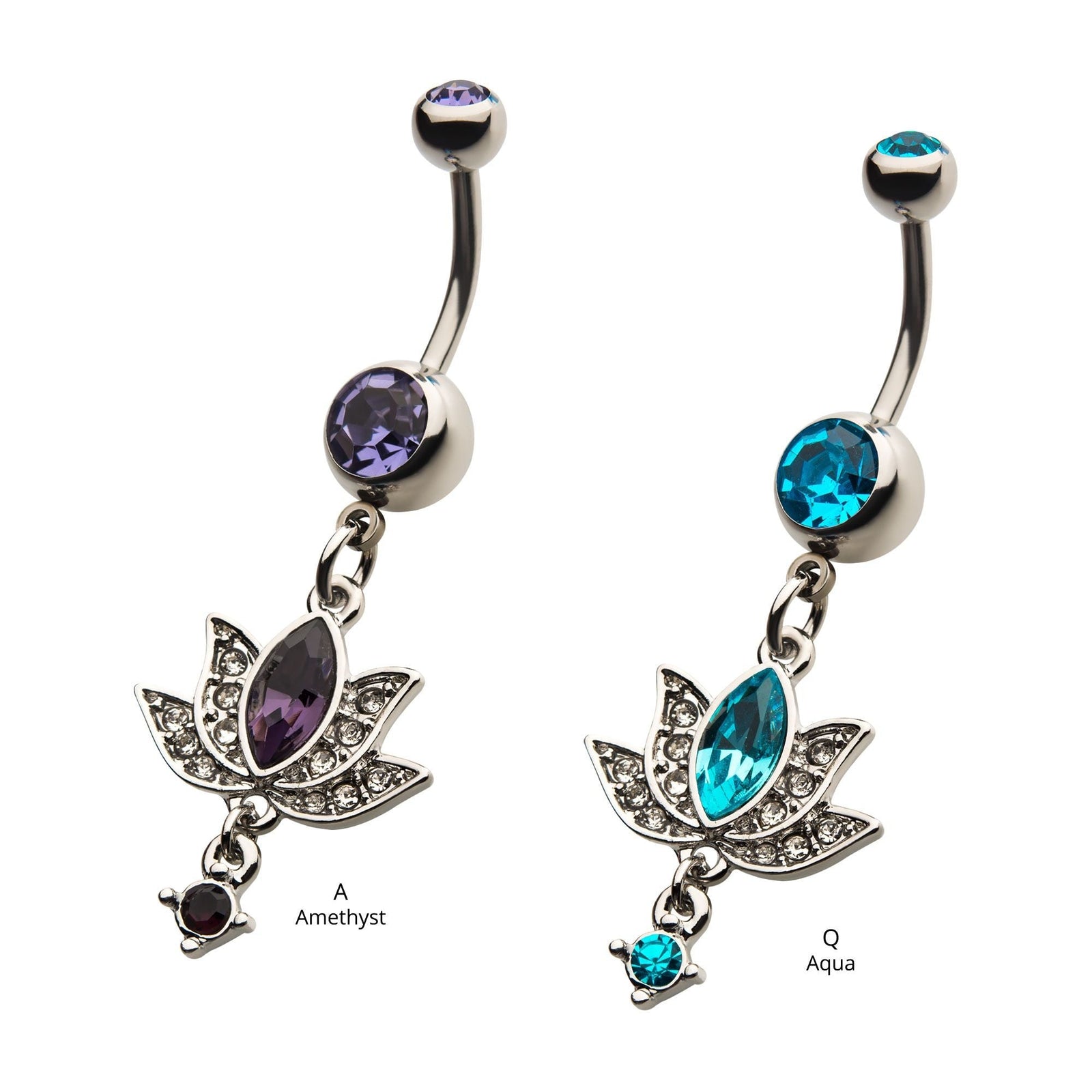 Belly Surgical Steel CZ Lotus Dangle Navel -Rebel Bod-RebelBod