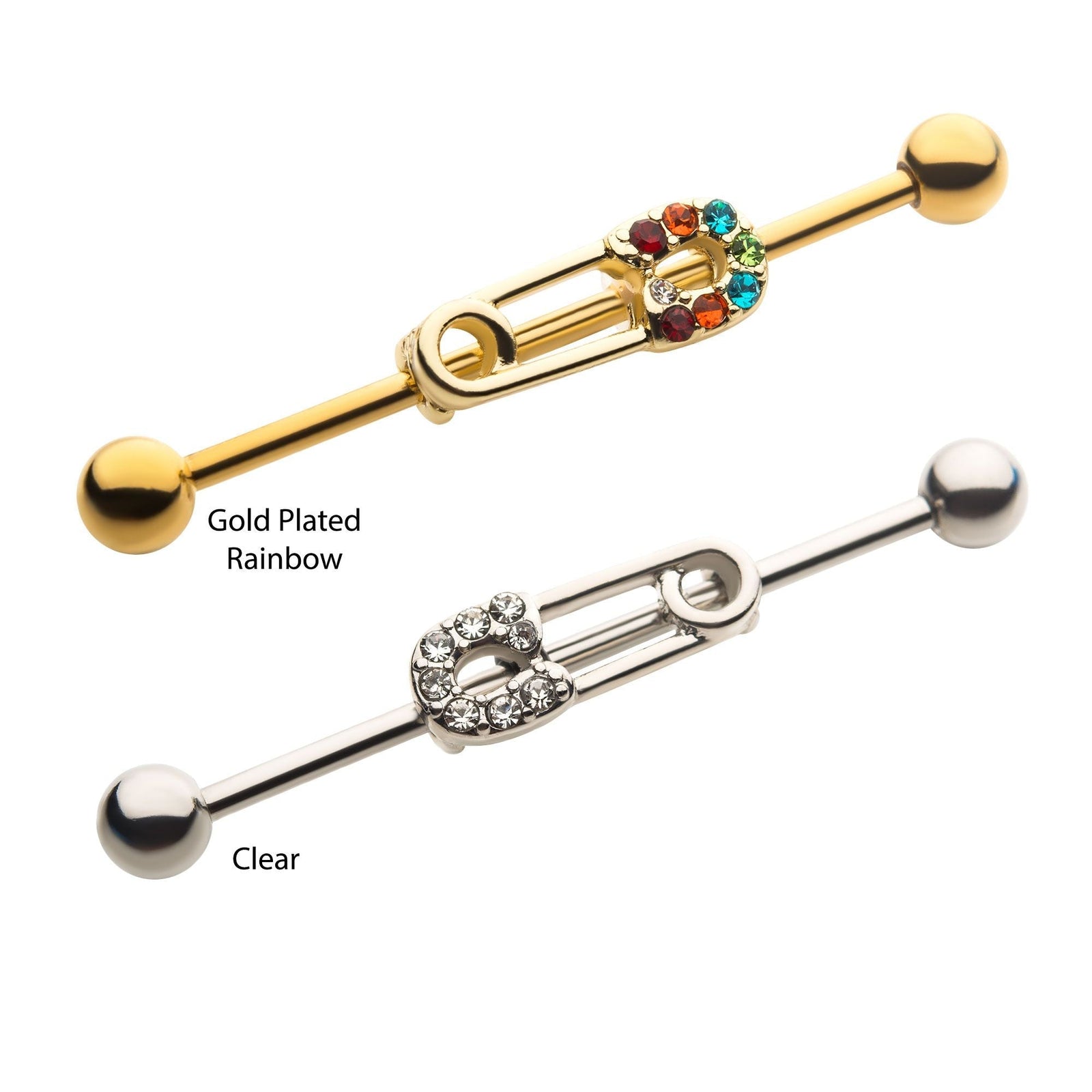 Indistrial Barbell Surgical Steel CZ Safety Pin Industrial Barbell -Rebel Bod-RebelBod