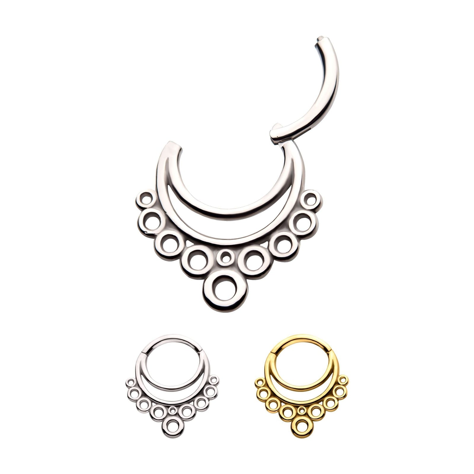 Clicker - Cartilage | Septum Surgical Steel Double Hoop Multiple Circles Front Facing Hinged Segment Clicker - 1 Piece -Rebel Bod-RebelBod