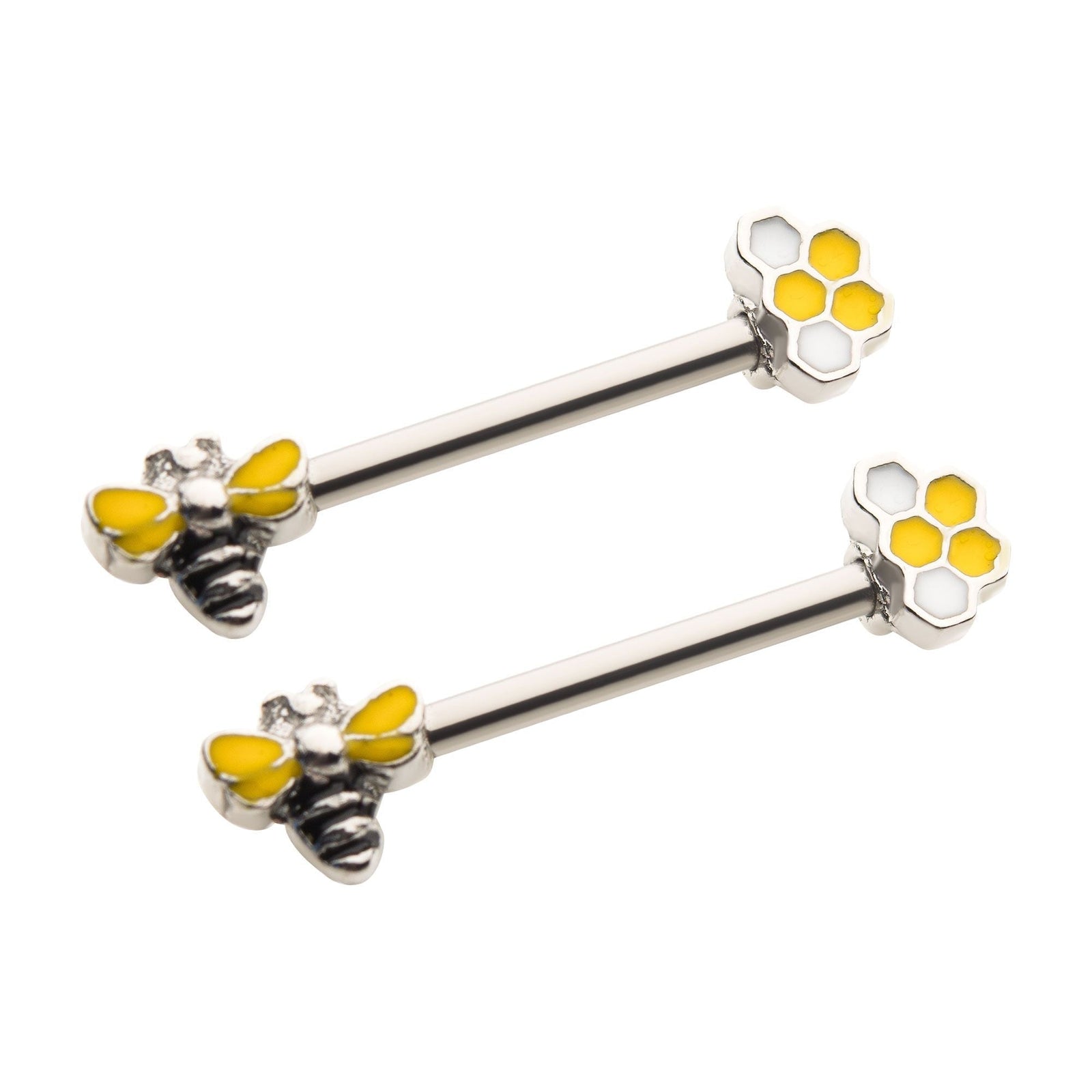 Nipple Surgical Steel Enamel Bee Honeycomb Nipple Barbell -Rebel Bod-RebelBod