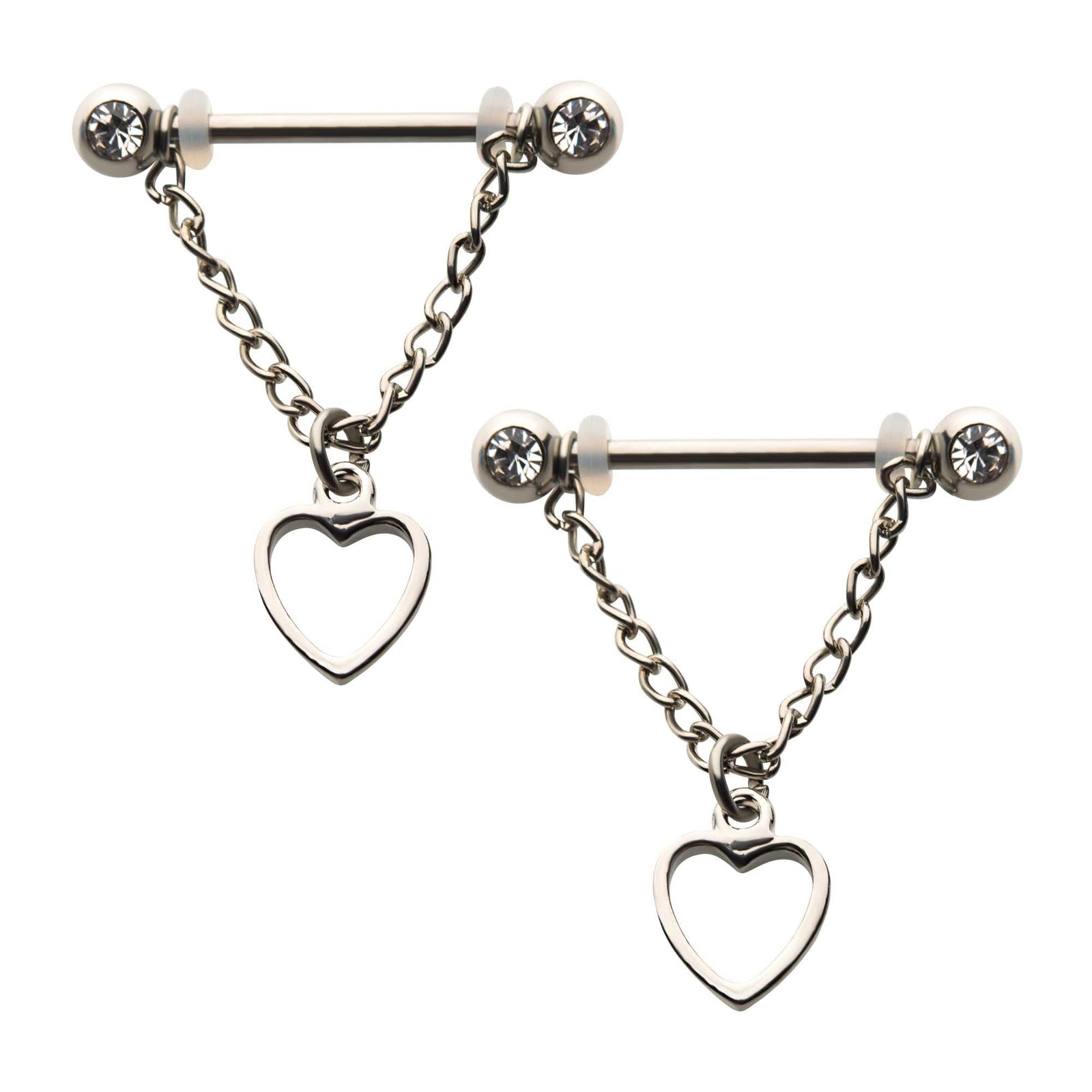 Nipple Surgical Steel Forward Facing Clear CZ Dangle Heart Chain Nipple Barbell np2039-pr -Rebel Bod-RebelBod