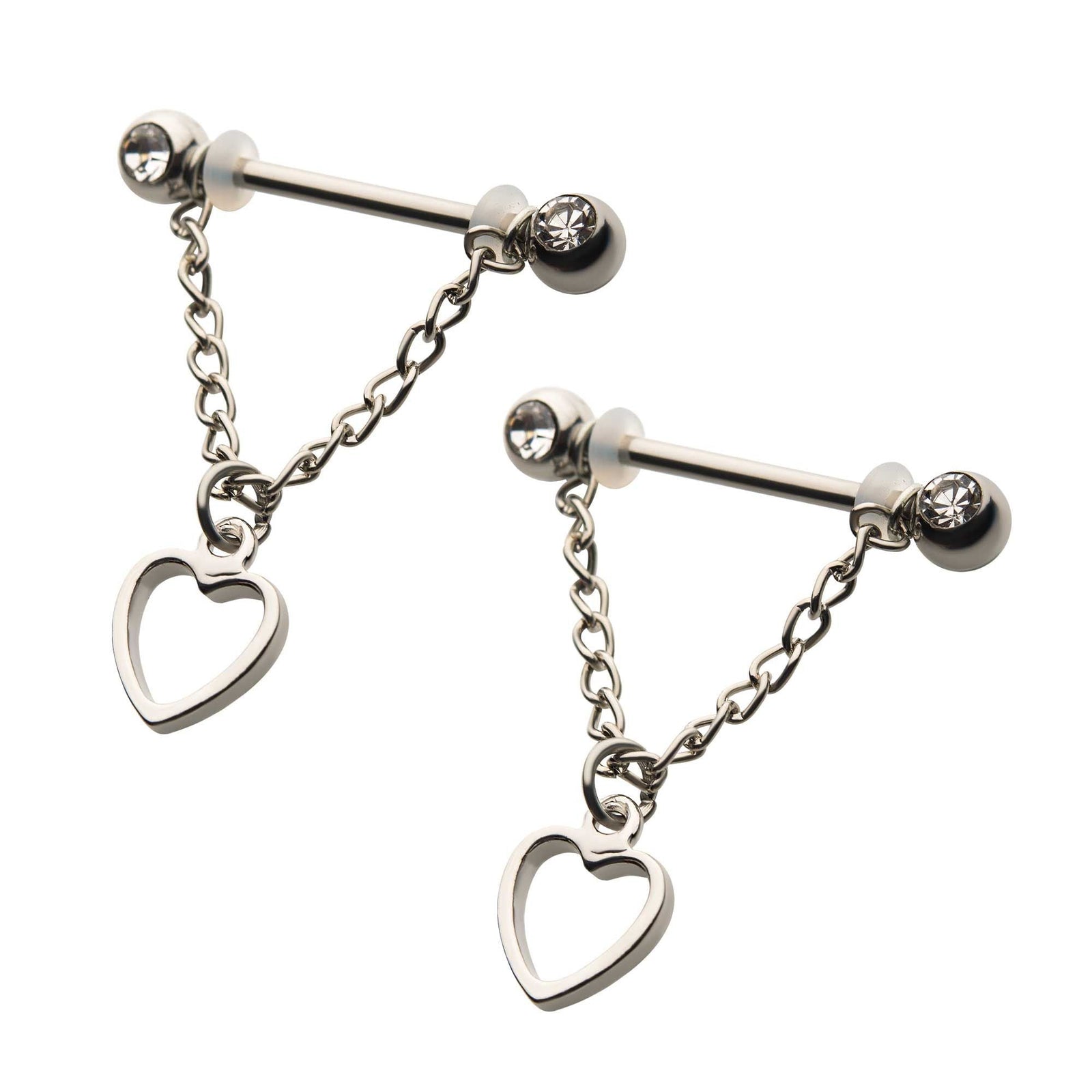 Nipple Surgical Steel Forward Facing Clear CZ Dangle Heart Chain Nipple Barbell np2039-pr -Rebel Bod-RebelBod