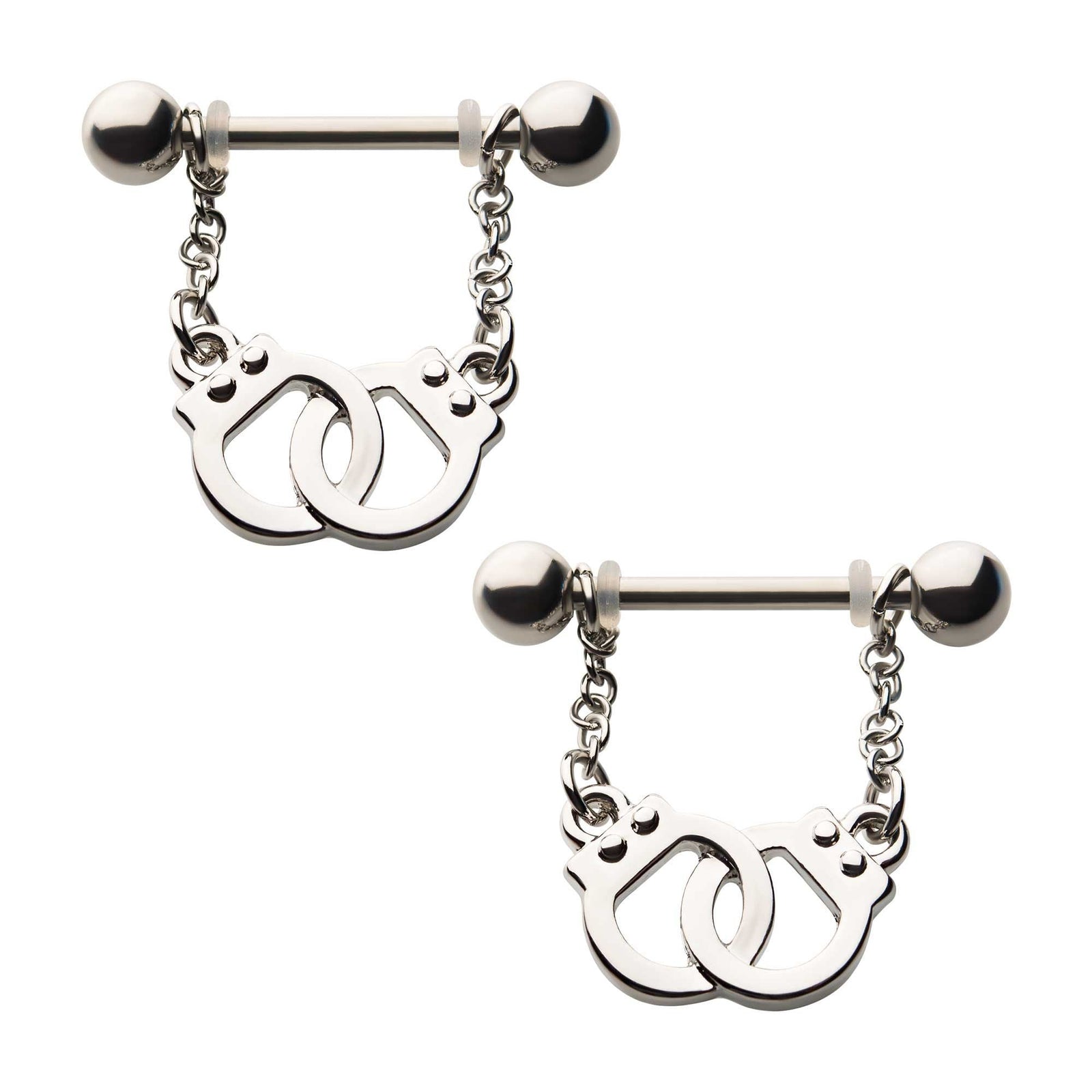 Handcuff Chain Dangle Nipple Barbell Stirrup Jewelry - 1 Pair