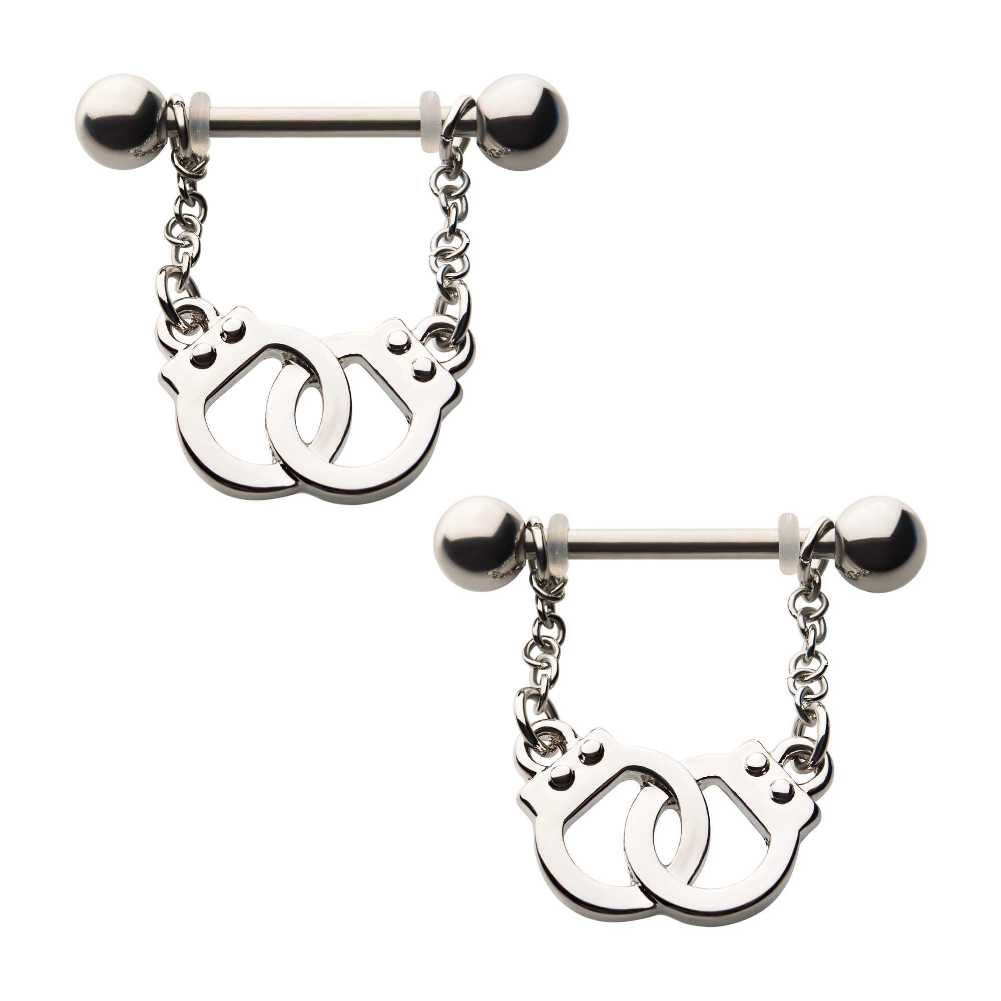 Nipple Surgical Steel Handcuff Chain Dangle Nipple Barbell Stirrup Jewelry -Rebel Bod-RebelBod