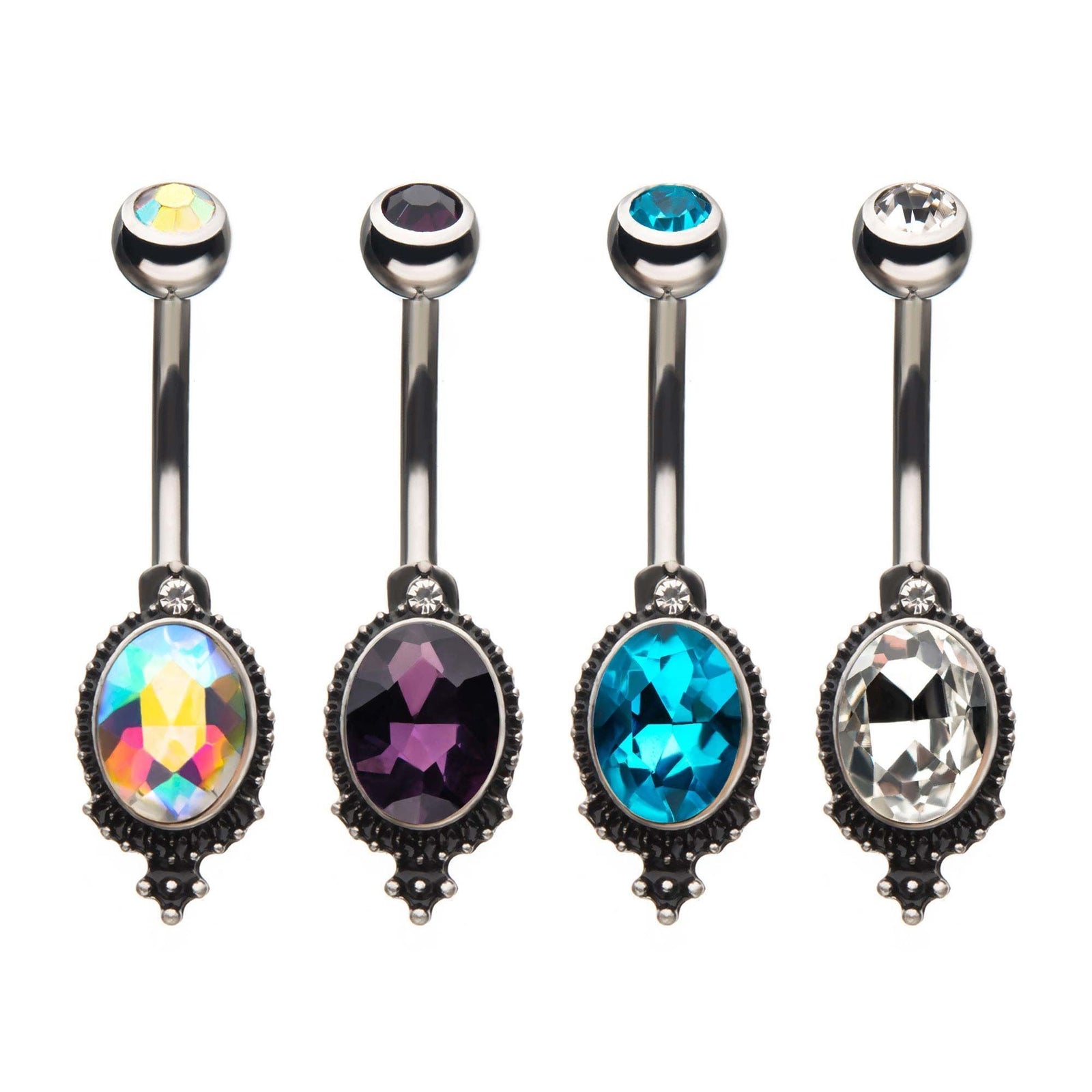 Belly Ring Oval CZ Gem Fixed Charm