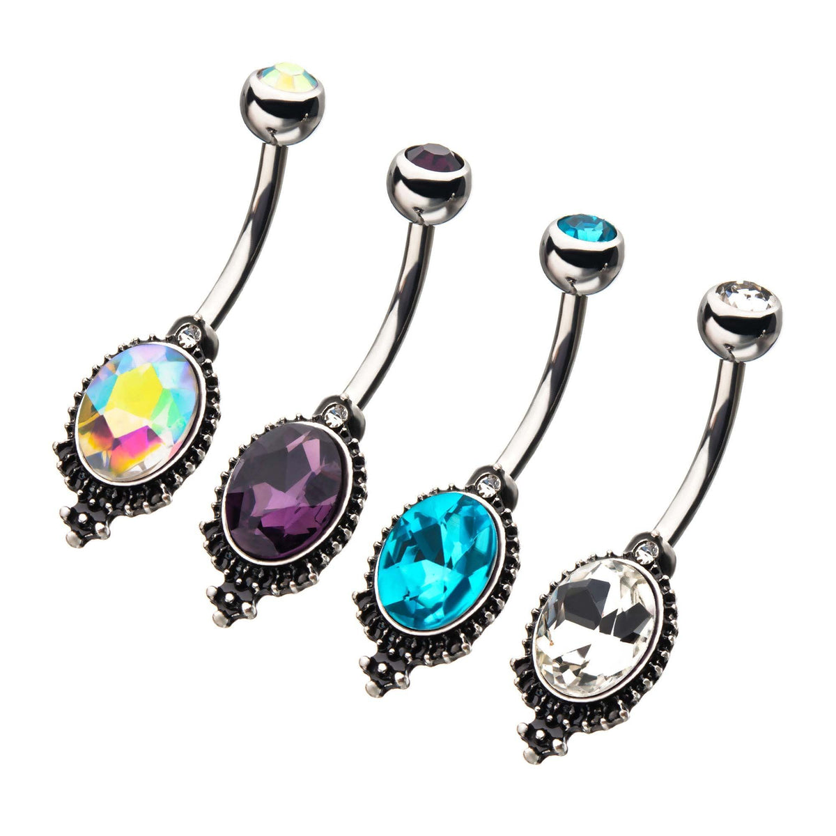 Belly Ring Oval CZ Gem Fixed Charm