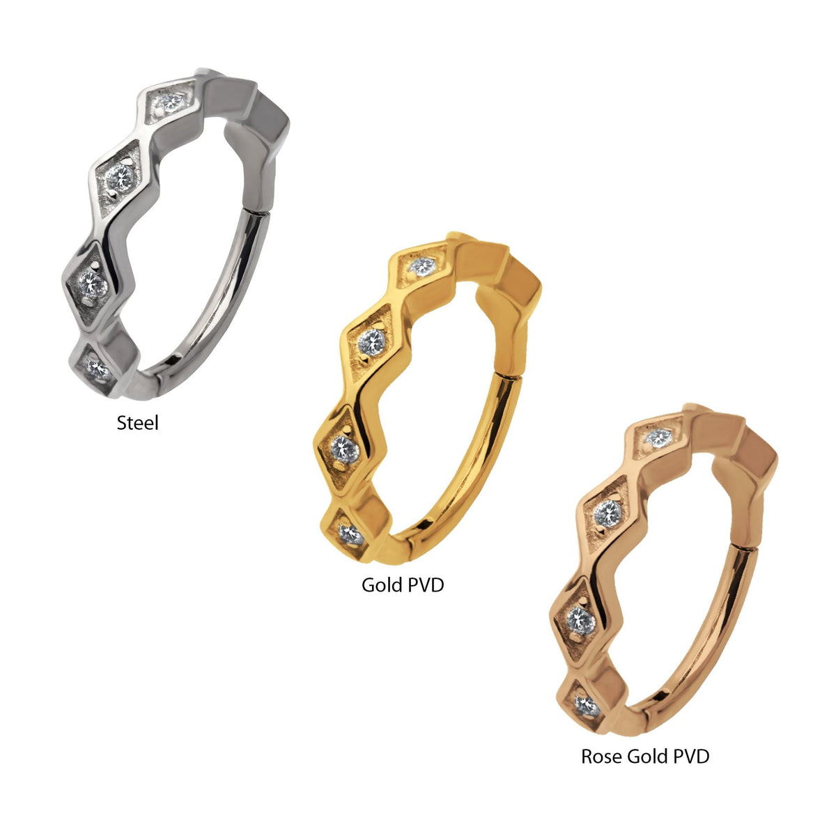 Clicker - Cartilage | Septum Surgical Steel Prong Set CZ 6-Cluster Diamond Shape Side Facing Hinged Segment Clicker - 1 Piece -Rebel Bod-RebelBod