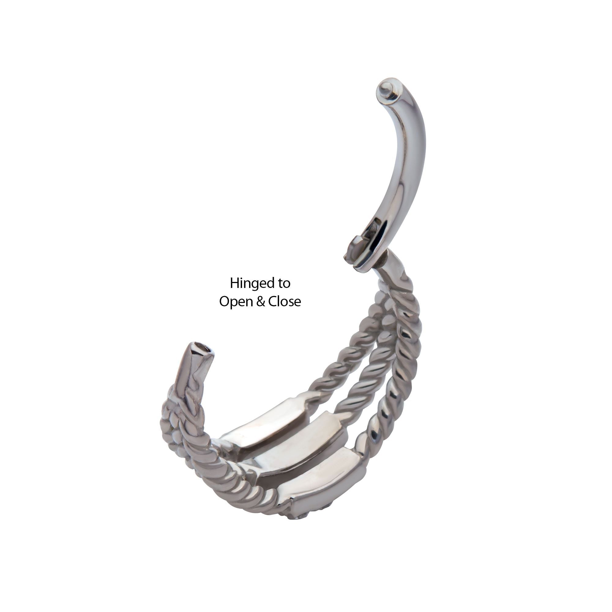 Clicker - Cartilage | Septum Surgical Steel Prong Set CZ Twisted Edge Triple Stack Side Facing Hinged Segment Clicker - 1 Piece -Rebel Bod-RebelBod
