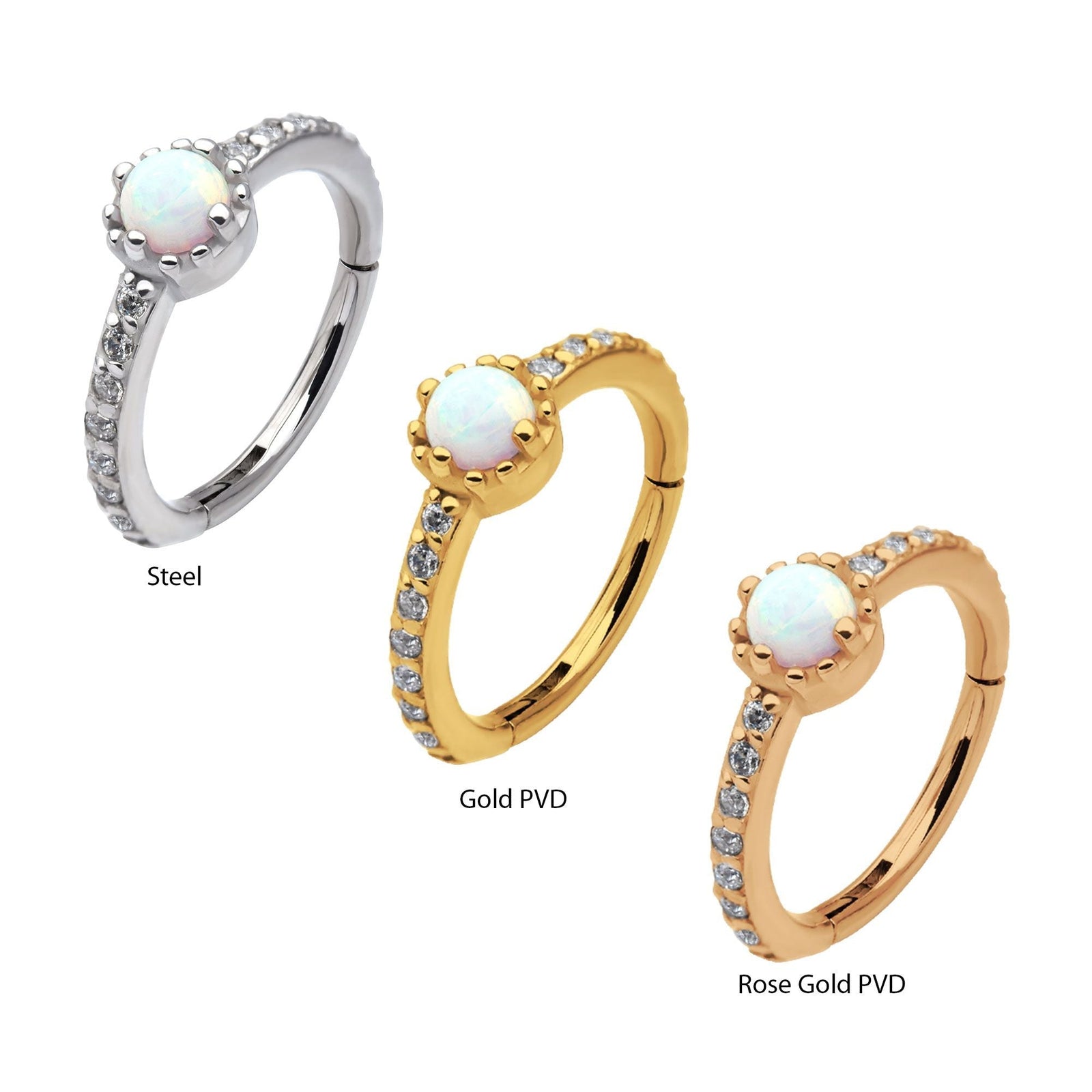 Clicker - Cartilage | Septum Surgical Steel Prong Set White Opal/ CZ Eternity Side Facing Hinged Segment Clicker - 1 Piece -Rebel Bod-RebelBod