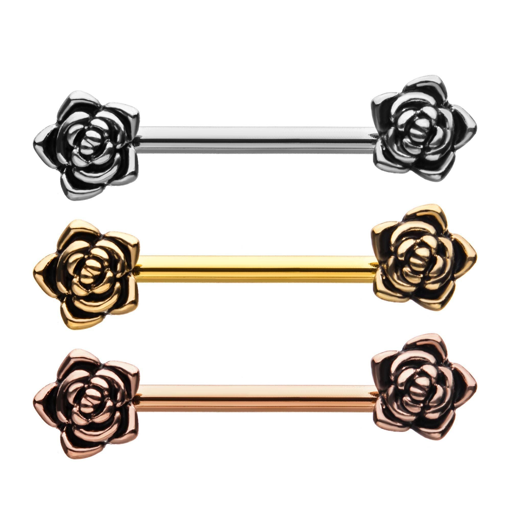 Rose Gold PVD Half Circle Nipple Barbell Stirrup Jewelry - 1 Pair