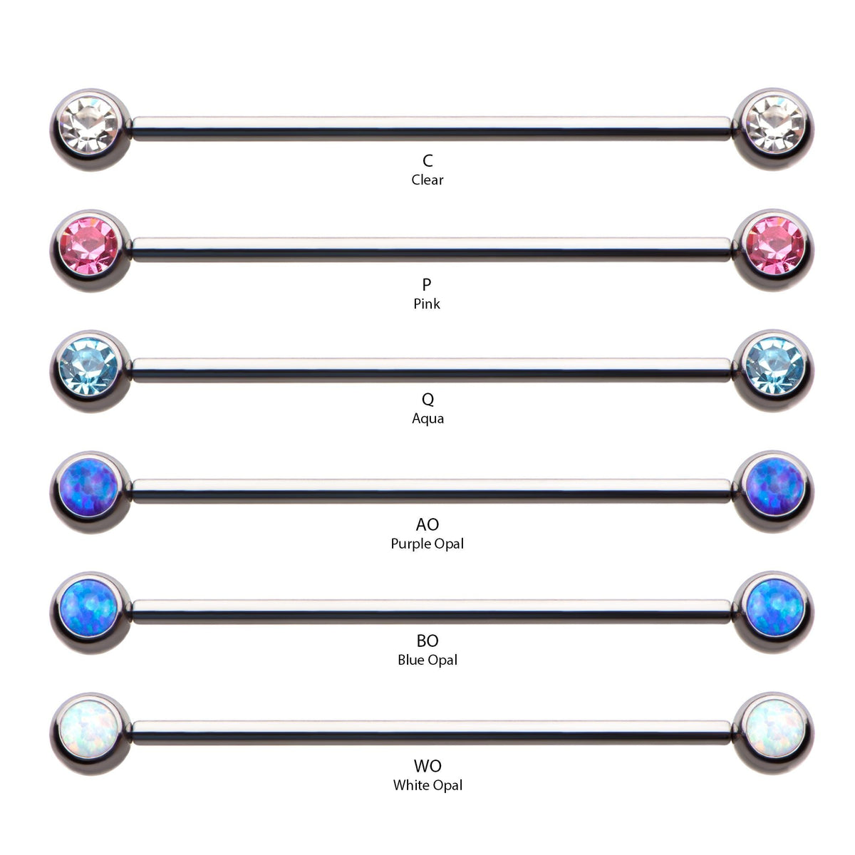 Indistrial Barbell Surgical Steel Threadless Side Facing CZ/Opal Industrial Barbell -Rebel Bod-RebelBod