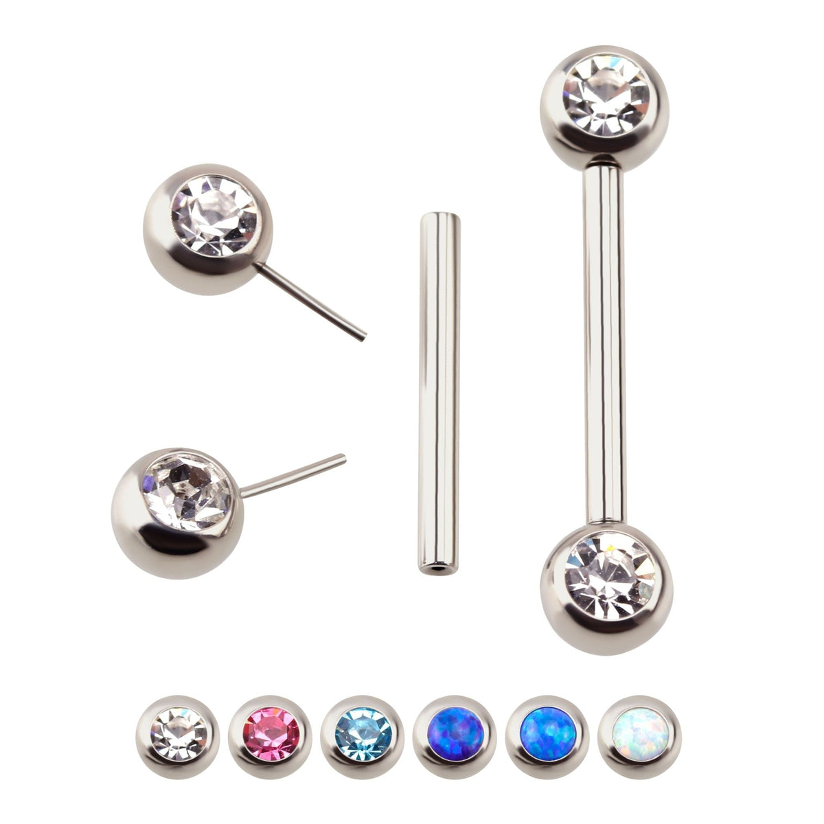 Surgical Steel Threadless Side Facing CZ/Opal Nipple Barbell -Rebel Bod-RebelBod