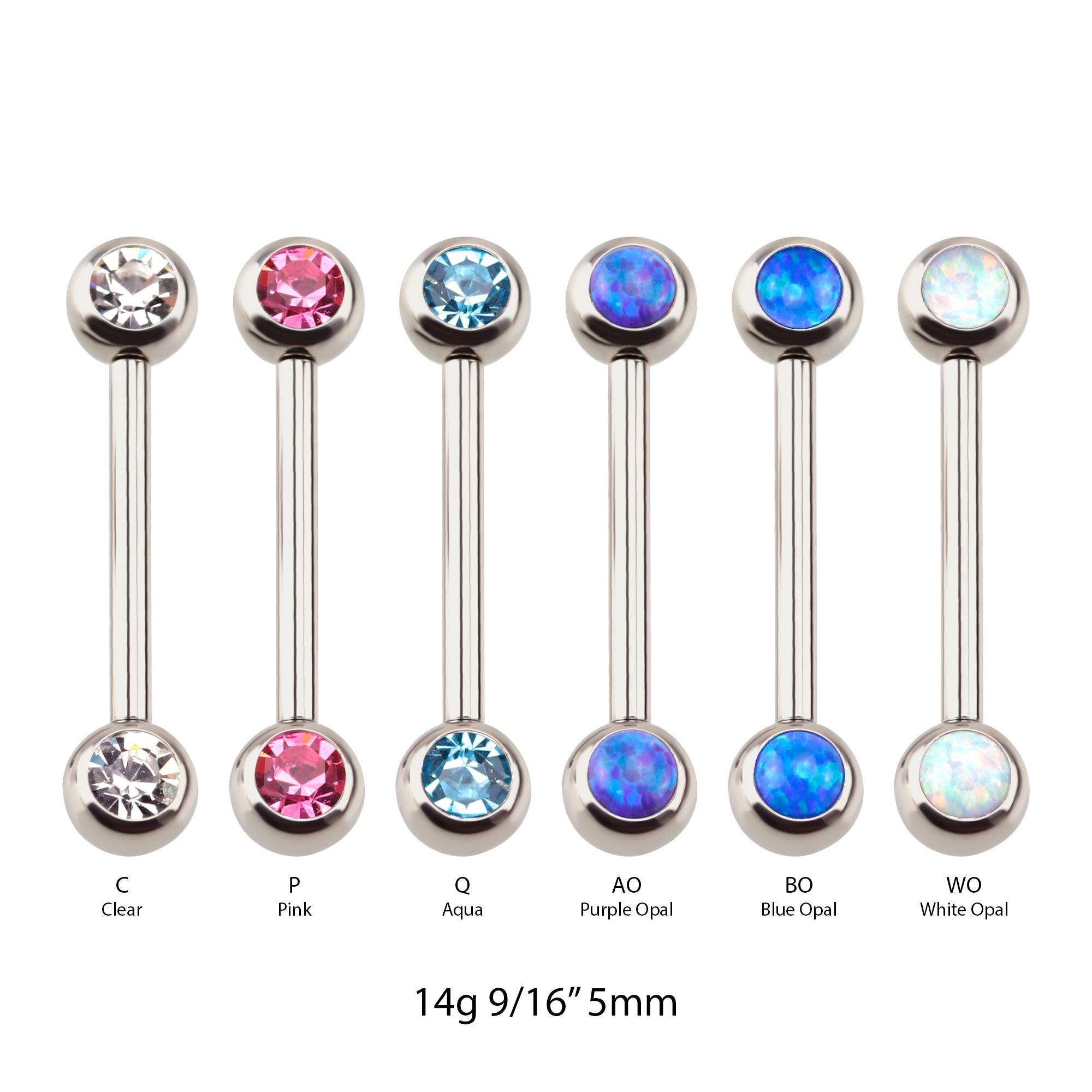 Surgical Steel Threadless Side Facing CZ/Opal Nipple Barbell -Rebel Bod-RebelBod