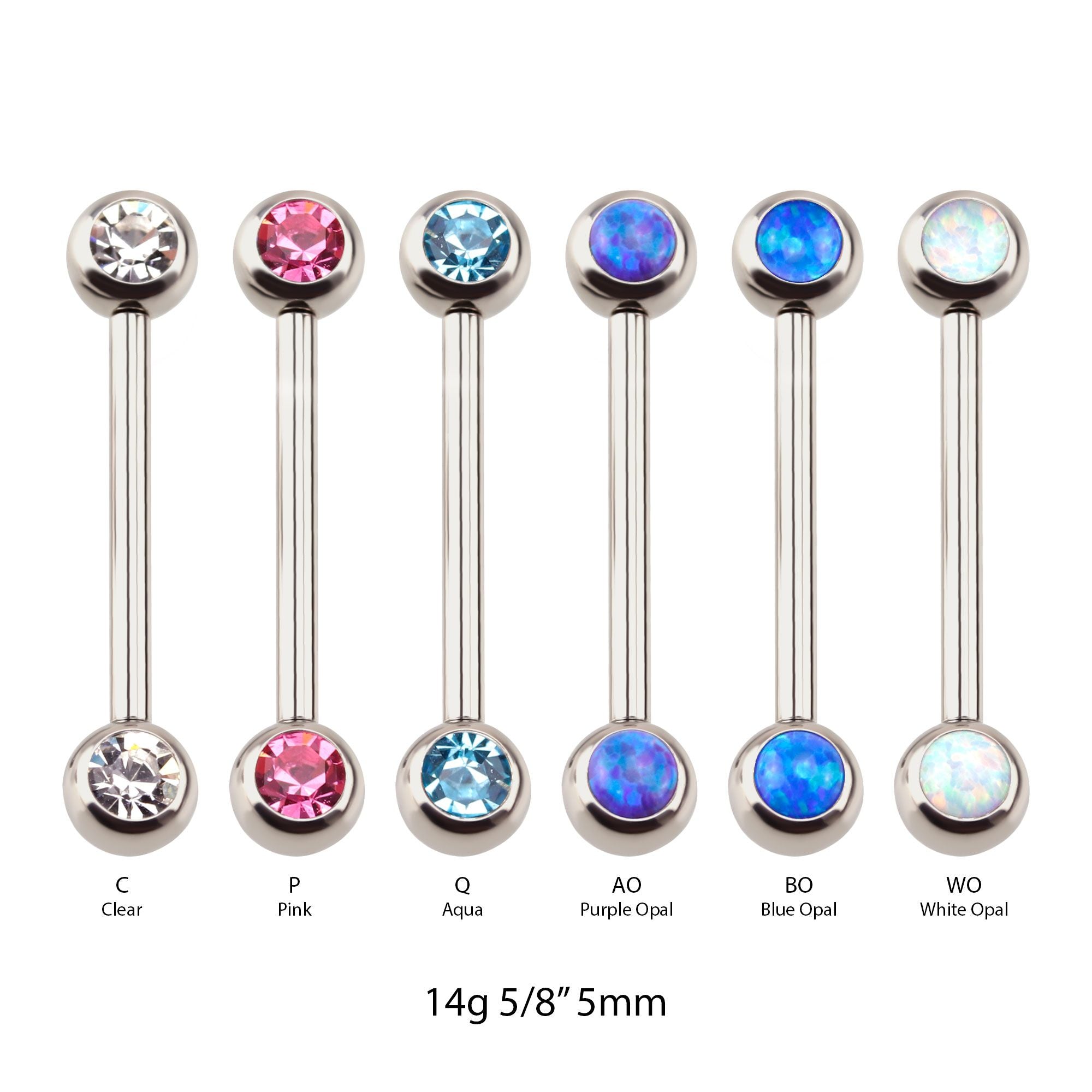 Surgical Steel Threadless Side Facing CZ/Opal Nipple Barbell -Rebel Bod-RebelBod