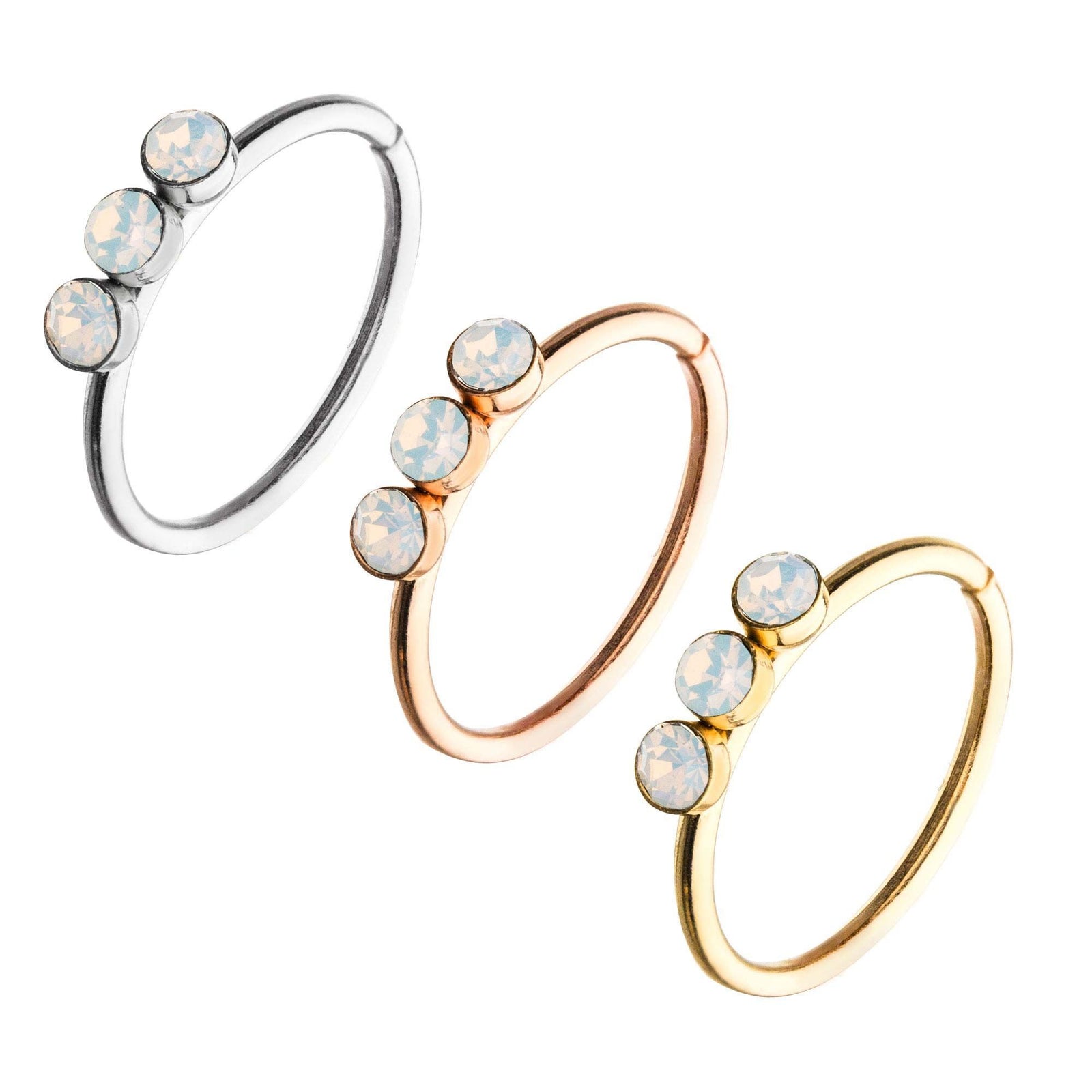 SEAMLESS RING Surgical Steel TrPlatedle White Faceted Opal Gem Design Split Ring sbvspltr3-815wo -Rebel Bod-RebelBod