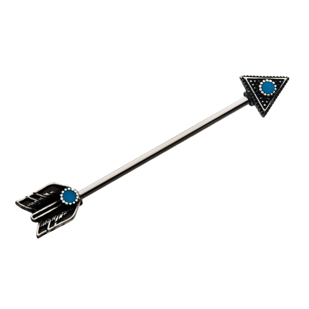 Indistrial Barbell Surgical Steel Turquoise Gem Antiqued Arrow Industrial Barbell -Rebel Bod-RebelBod