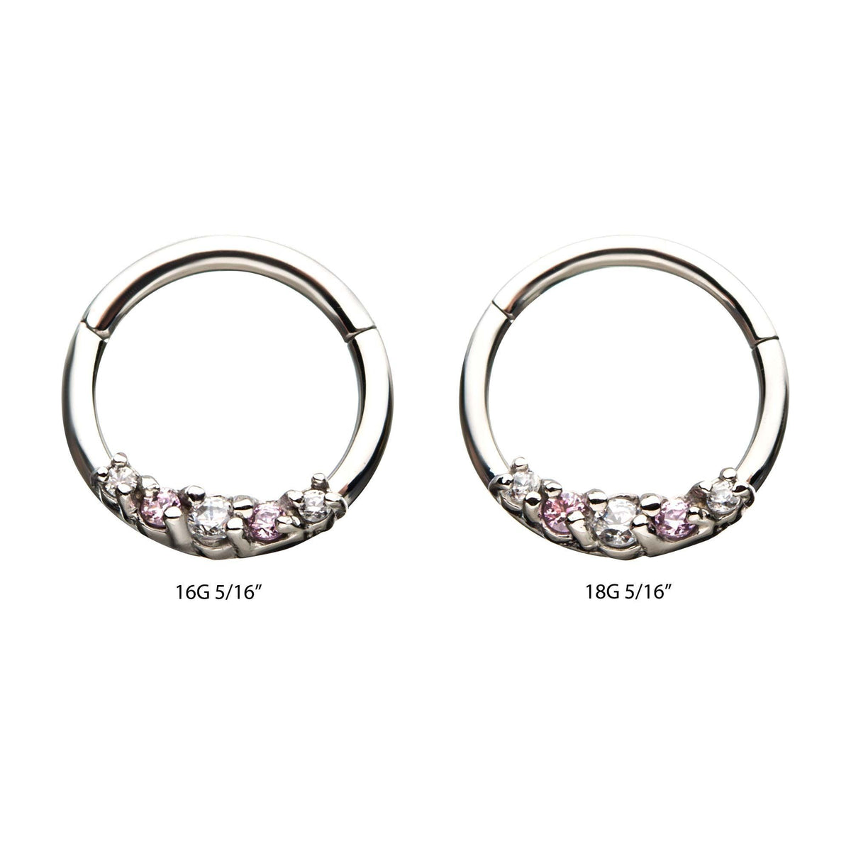 3 Clear and 2 Pink Gems Clicker Hinged Segment Ring