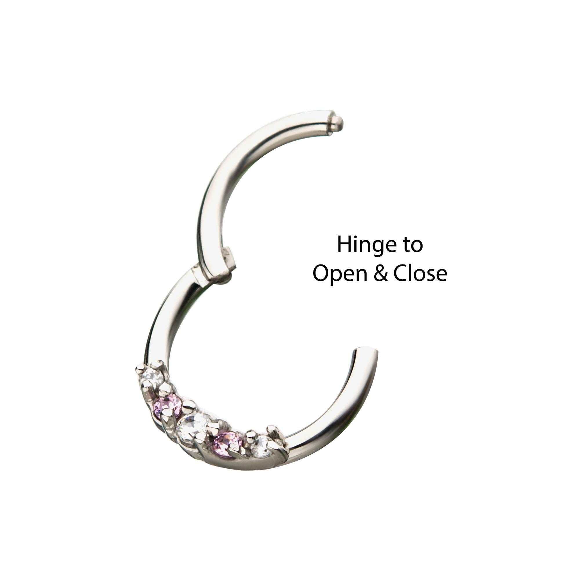 3 Clear and 2 Pink Gems Clicker Hinged Segment Ring sbvsgrhrgem