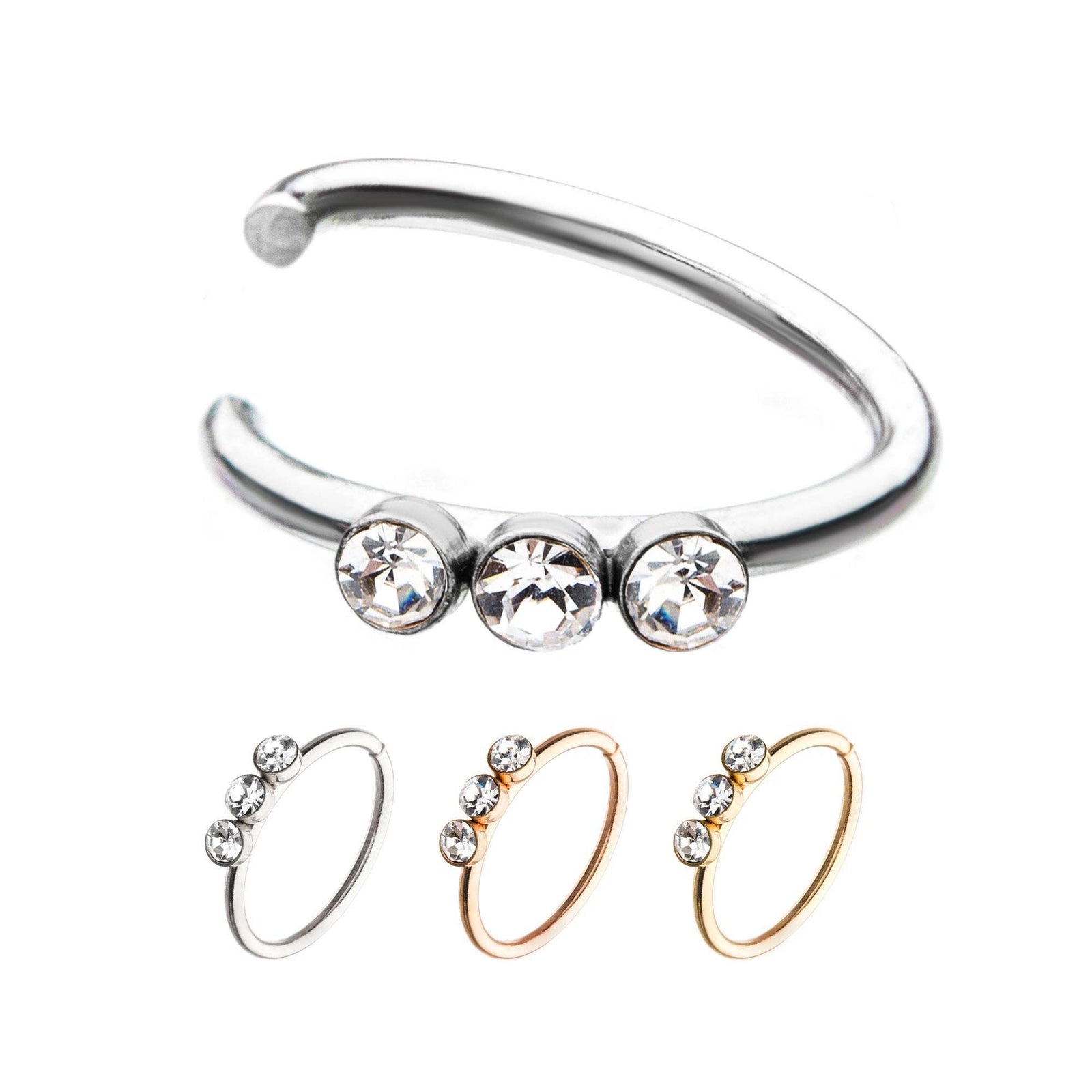 SEAMLESS RING Surgical Steel with TrPlatedle Clear CZ Gem Split Ring sbvspltr3-815c -Rebel Bod-RebelBod