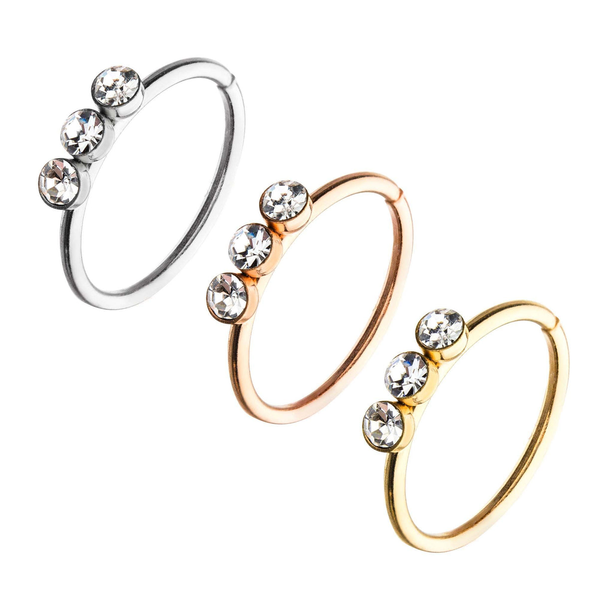 SEAMLESS RING Surgical Steel with TrPlatedle Clear CZ Gem Split Ring sbvspltr3-815c -Rebel Bod-RebelBod