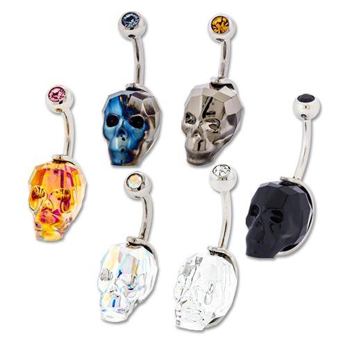 Belly Ring - No Dangle Swarovski Cut Skull Navel Ring - 1 Piece -Rebel Bod-RebelBod