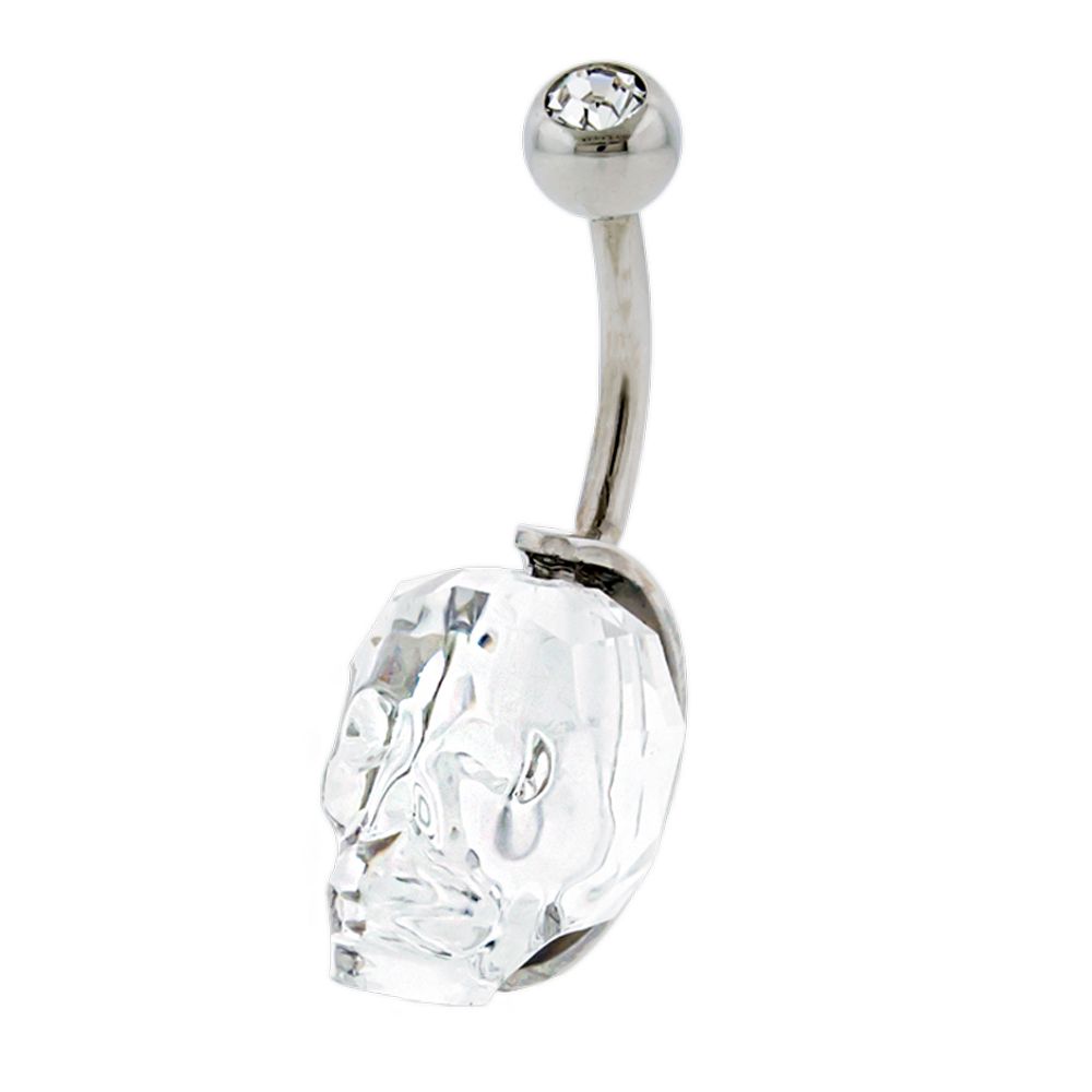 Belly Ring - No Dangle Swarovski Cut Skull Navel Ring - 1 Piece -Rebel Bod-RebelBod