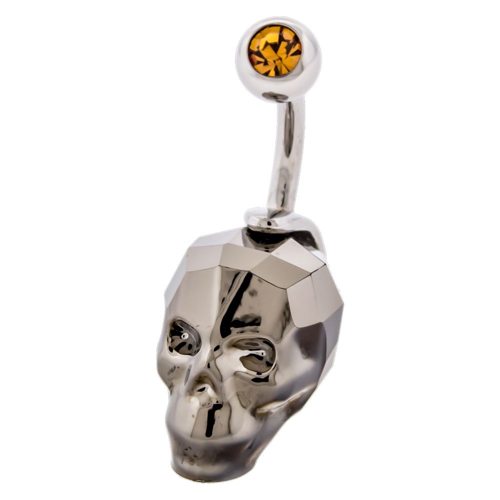 Belly Ring - No Dangle Swarovski Cut Skull Navel Ring - 1 Piece -Rebel Bod-RebelBod