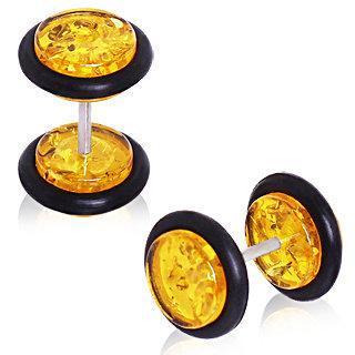 Synthetic Amber Fake Plug w/ O-Rings - 1 Piece