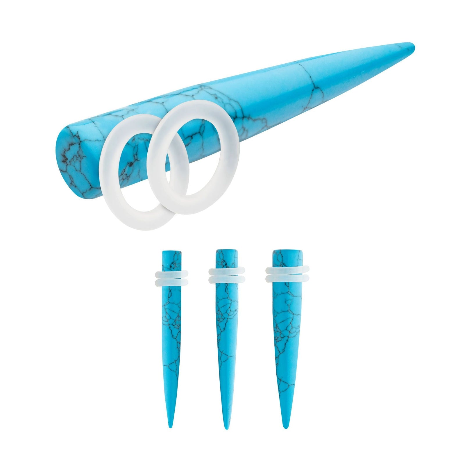 Organics Synthetic Turquoise Stone Taper Clear O-ring pstntptq-4pr -Rebel Bod-RebelBod