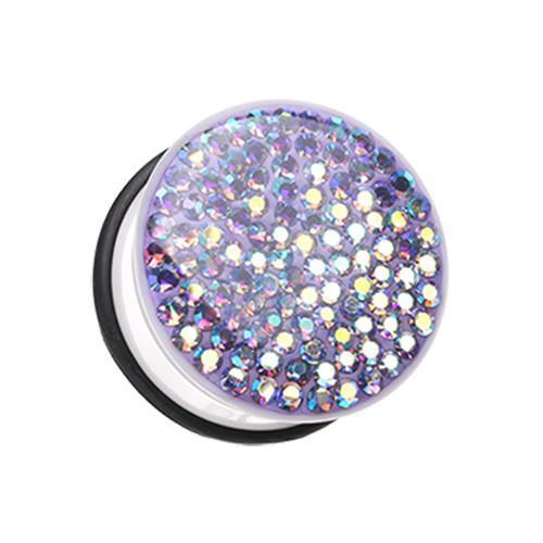 Tanzanite/Aurora Borealis Brilliant Sparkles White Body Single Flared Ear Gauge Plug - 1 Pair