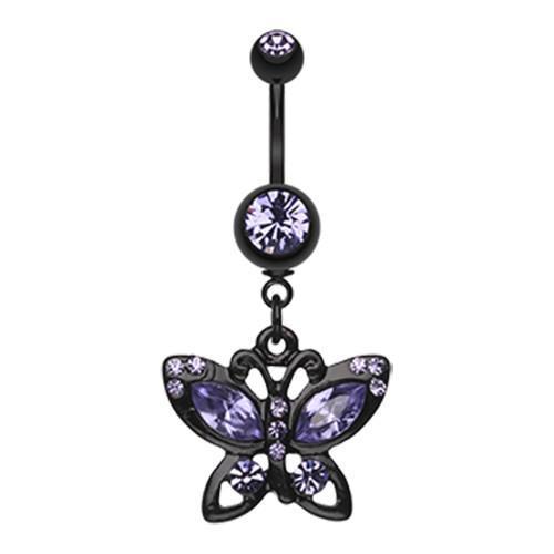 Tanzanite Black Butterfly Sparkle Belly Button Ring