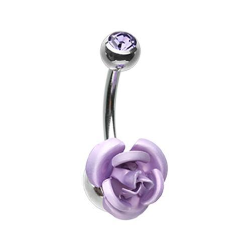 Belly Ring - No Dangle Tanzanite Bright Metal Rose Blossom Belly Button Ring -Rebel Bod-RebelBod