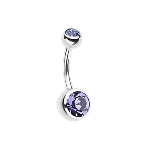 Belly Ring - No Dangle Tanzanite Double Gem Ball Steel Belly Button Ring -Rebel Bod-RebelBod