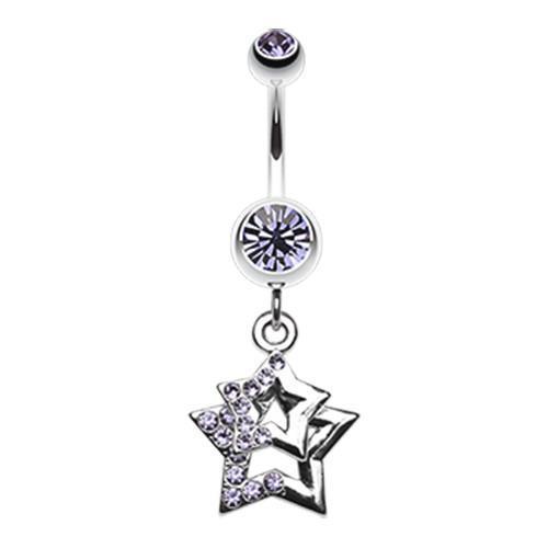 Tanzanite Double Hollow Star Gem Dangle Belly Button Ring