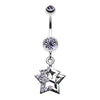 Tanzanite Double Hollow Star Gem Dangle Belly Button Ring
