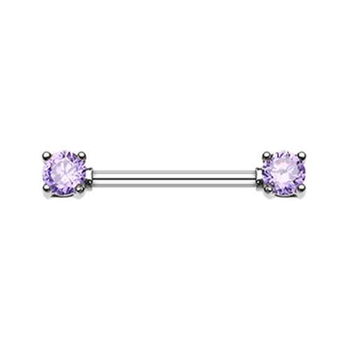 Tanzanite Double Prong Gem Nipple Barbell - 1 Piece