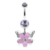 Tanzanite Glittered Flower Butterfly Belly Button Ring