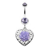 Tanzanite Glittering rose and Decorative Heart Belly Button Ring