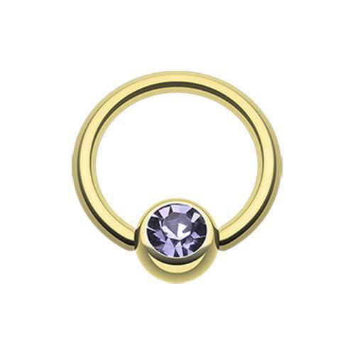 Tanzanite Gold Plated Gem Ball Captive Bead Ring