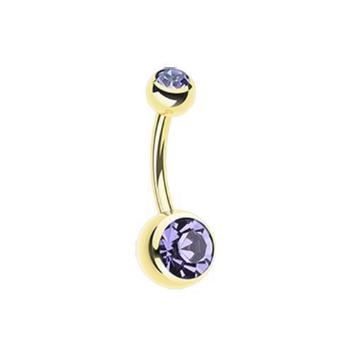 Tanzanite Gold PVD Double Gem Ball Belly Button Ring