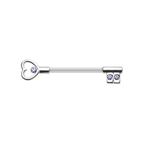 Tanzanite Heart Key Nipple Barbell - 1 Piece