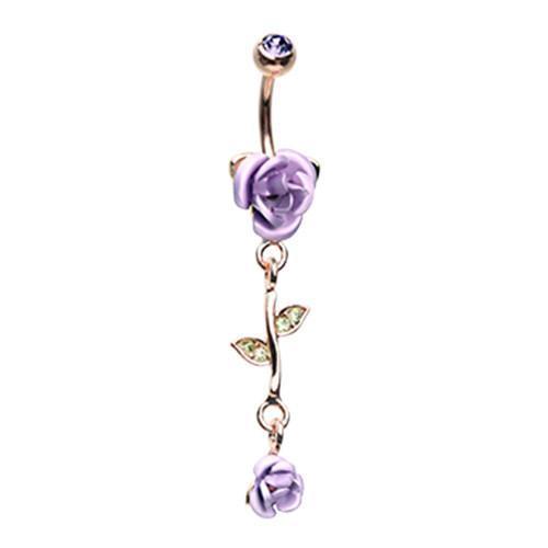 Tanzanite Rose Gold Bright Metal Rose Belly Button Ring