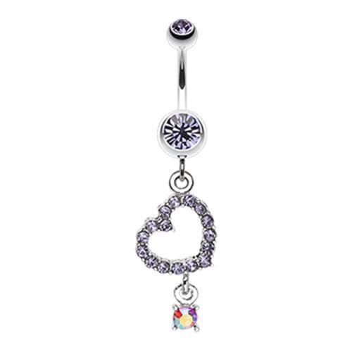 Tanzanite Shimmering Heart Gem Dangle Belly Button Ring