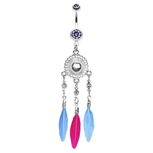 Tanzanite Stylish Heart Crystal Dream Catcher Belly Button Ring
