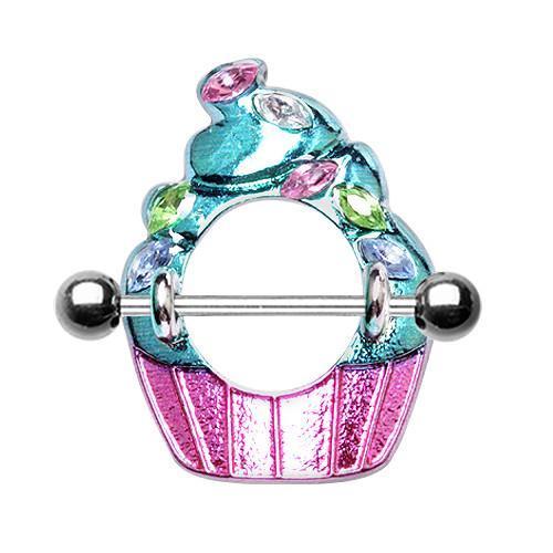 Teal Adorable Cupcake Nipple Shield Jewelry Ring - 1 Piece